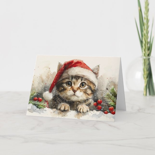 Cute Cat Christmas Cards Kitten Holiday Greeting (Front)