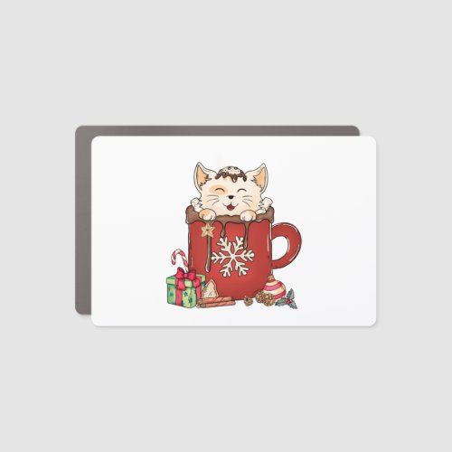 Cute Cat Christmas Chocolate Coffee   Car Magnet