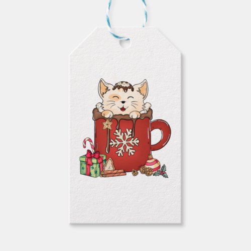 Cute Cat Christmas Chocolate Coffee   Gift Tags