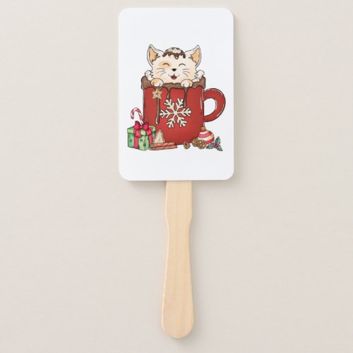 Cute Cat Christmas Chocolate Coffee   Hand Fan