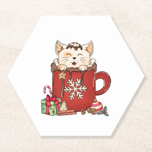 Cute Cat Christmas Chocolate Coffee   Paper Coaster