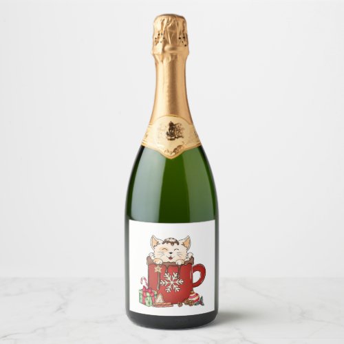 Cute Cat Christmas Chocolate Coffee   Sparkling Wine Label