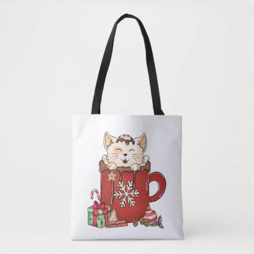 Cute Cat Christmas Chocolate Coffee   Tote Bag