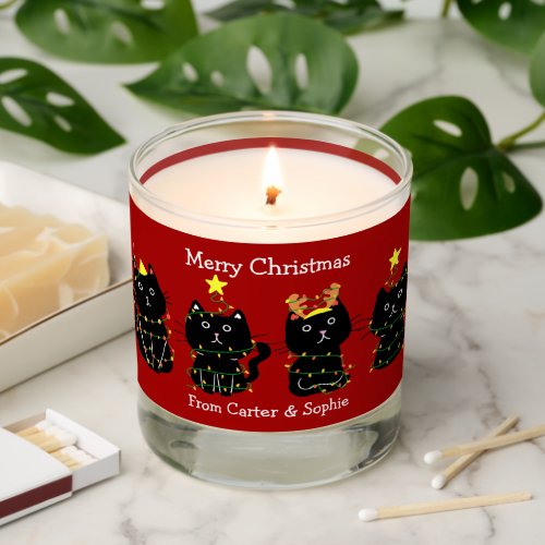 Cute Cat Christmas Custom Holiday Gift Red Scented Candle