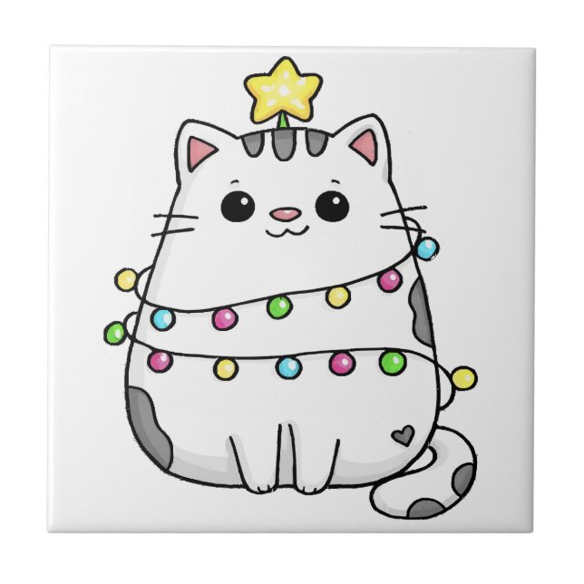 Cute Cat Christmas design  Ceramic Tile (Front)
