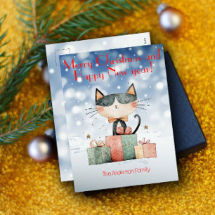 Cute cat christmas gift Holiday Postcard
