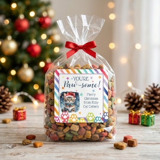 Cute Cat Christmas Holiday Pet Treat cattery favor Square Sticker