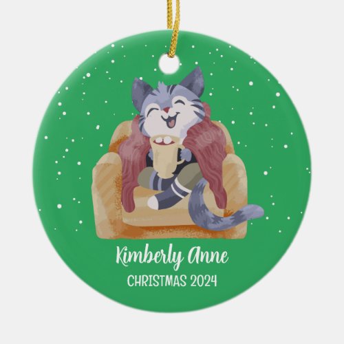 Cute Cat Christmas Kitty Snowy Winter Holiday Ceramic Ornament