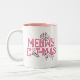 Cute Cat Christmas Light Pink Holiday Two-Tone Coffee Mug
