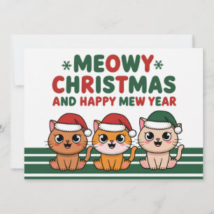 Cute cat christmas meow wearing christmas hat holiday card