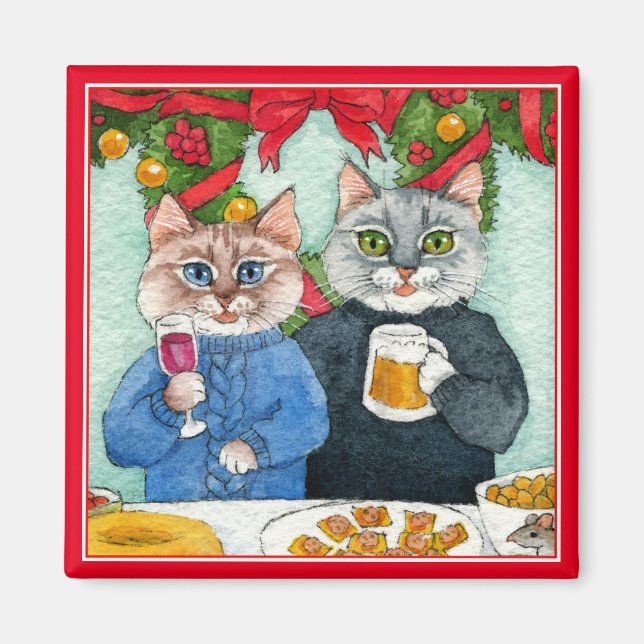 Cute Cat Christmas party Magnet (Front)