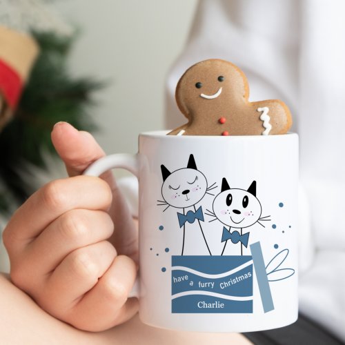 Cute Cat Christmas Presents Mug Blue Green