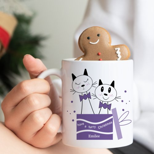 Cute Cat Christmas Presents Mug Purple