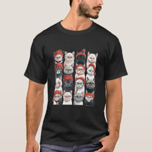Cute Cat Christmas Santa Hat Animal Illustration T-Shirt