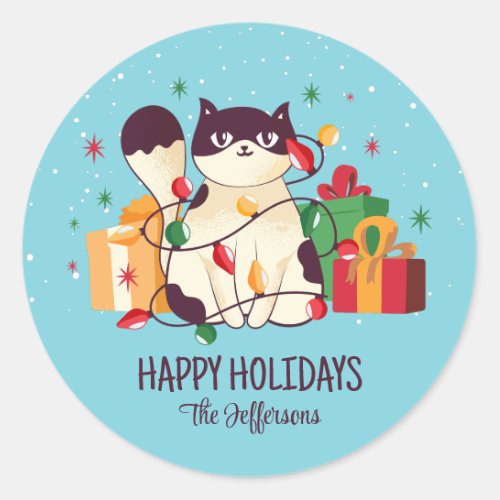 Cute Cat Christmas Snowy Winter Holiday Classic Round Sticker