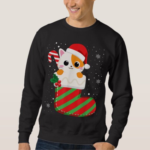 Cute Cat Christmas Sock Candy Cane Xmas Kittens Lo Sweatshirt