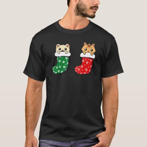 Cute Cat Christmas Socks Xmas Men Women Kids T-Shirt