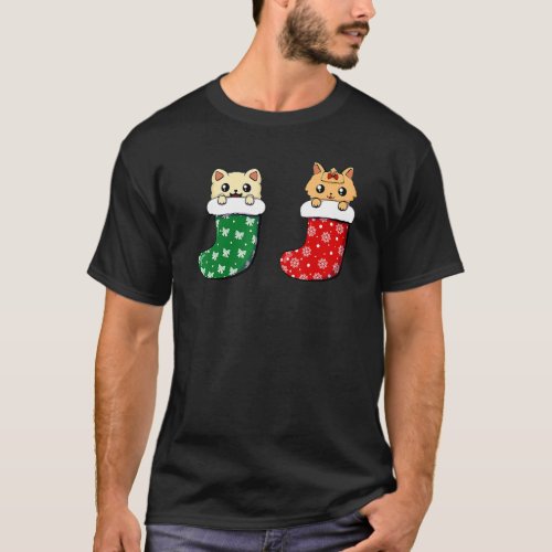 Cute Cat Christmas Socks Xmas Men Women Kids T-Shirt