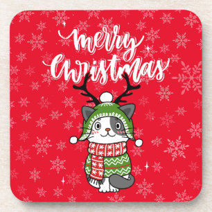 Cute Cat Christmas Stocking stuffers Galore Beverage Coaster