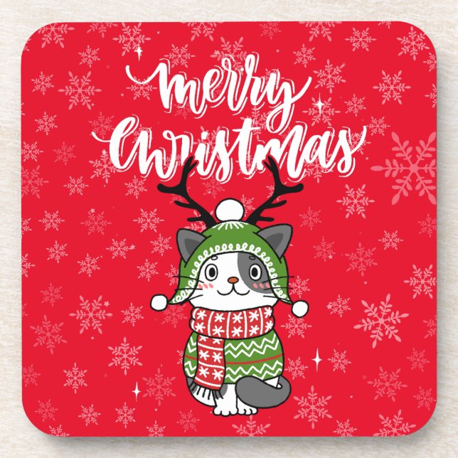 Cute Cat Christmas Stocking stuffers Galore Beverage Coaster (Front)