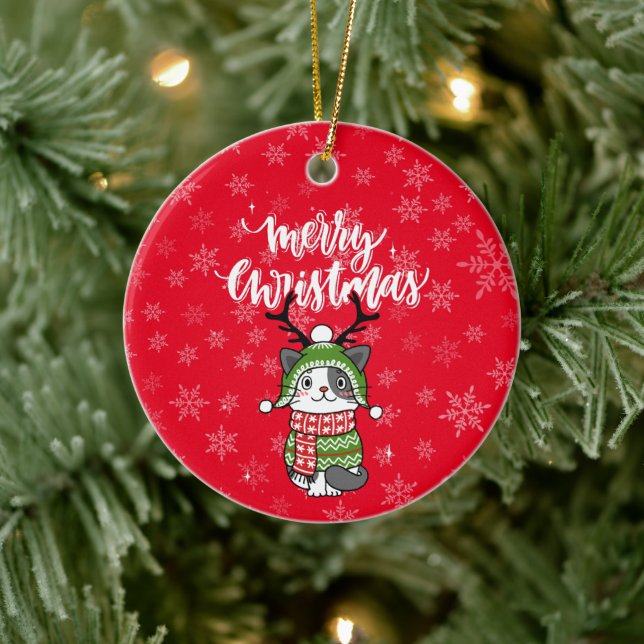 Cute Cat Christmas Stocking stuffers Galore Ceramic Ornament (Tree)