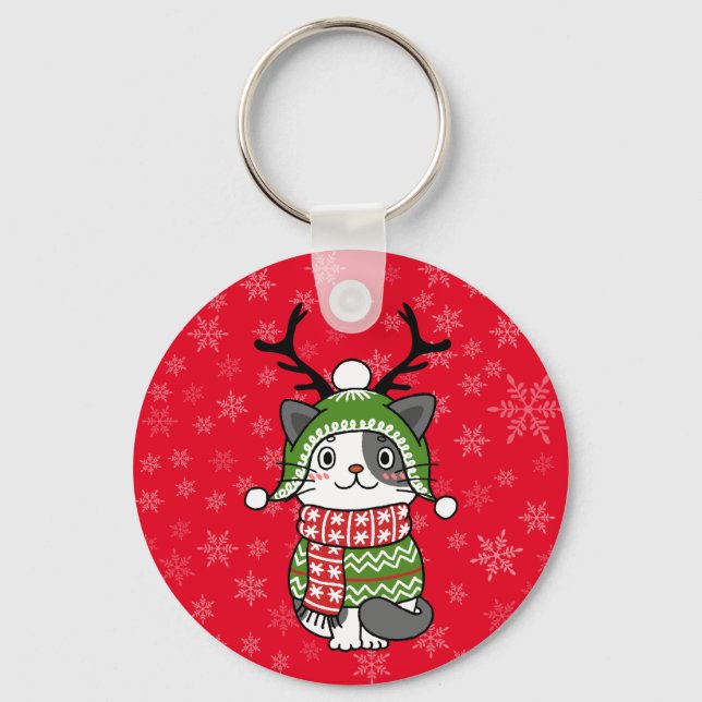 Cute Cat Christmas Stocking stuffers Galore Keychain (Front)