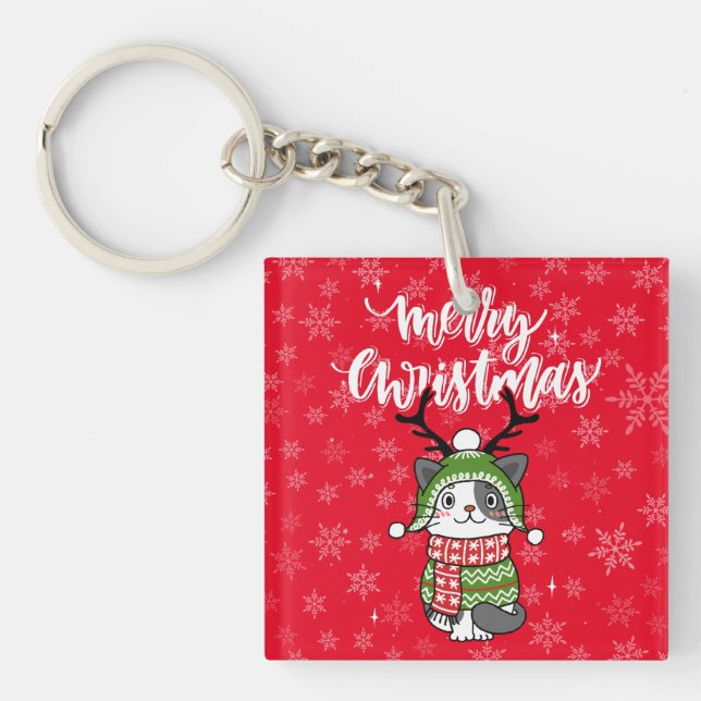 Cute Cat Christmas Stocking stuffers Galore Keychain (Front)