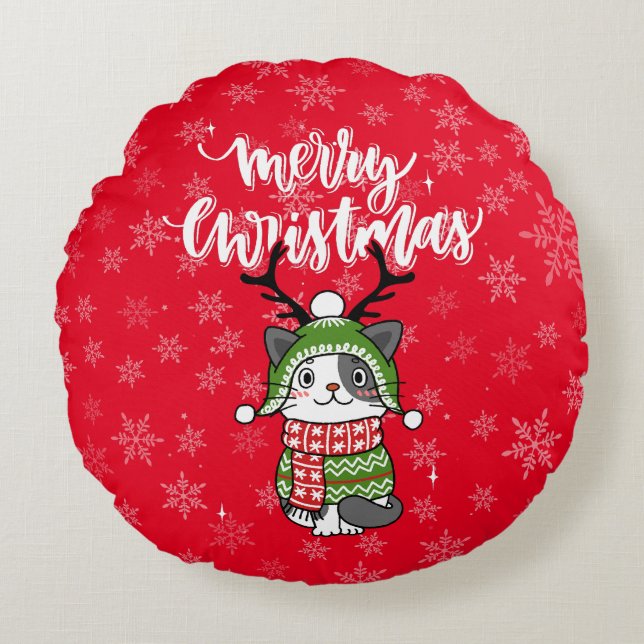 Cute Cat Christmas Stocking stuffers Galore Round Pillow (Front)