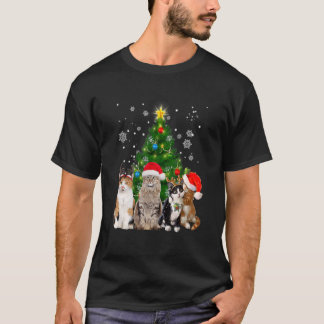 Cute Cat Christmas Tree Cat  Xmas Cat Mom Women Ki T-Shirt