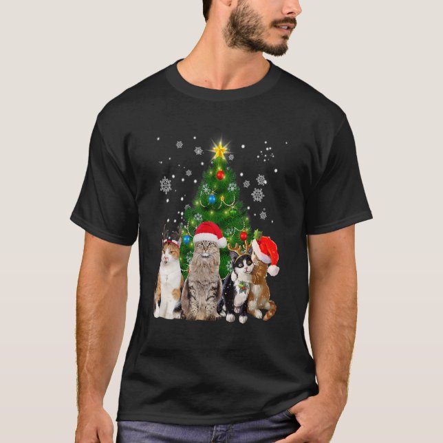Cute Cat Christmas Tree Cat  Xmas Cat Mom Women Ki T-Shirt (Front)