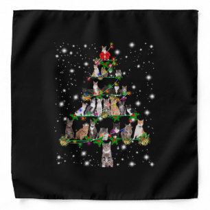 Cute Cat Christmas Tree Covered By Flashlight Bandana