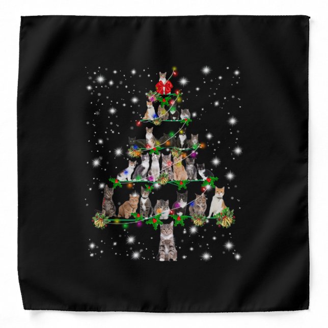 Cute Cat Christmas Tree Covered By Flashlight Bandana (Front)