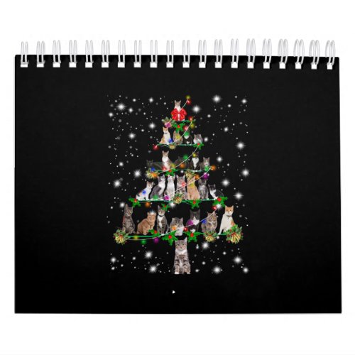Cute Cat Christmas Tree Covered By Flashlight Calendar