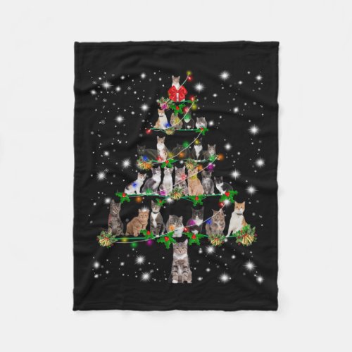 Cute Cat Christmas Tree Covered By Flashlight Fleece Blanket