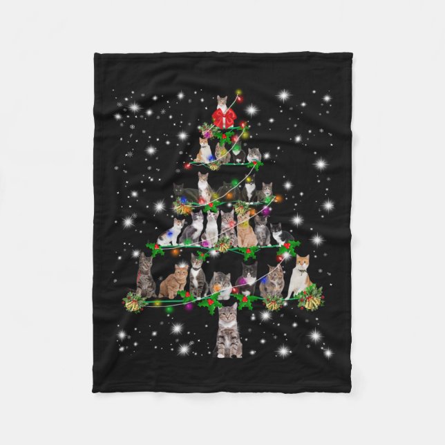 Cute Cat Christmas Tree Covered By Flashlight Fleece Blanket (Front)