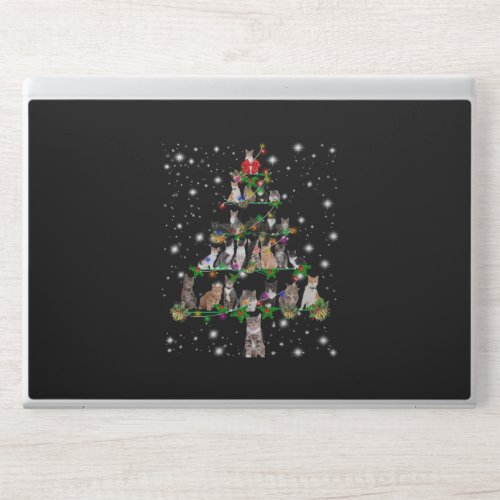 Cute Cat Christmas Tree Covered By Flashlight HP Laptop Skin