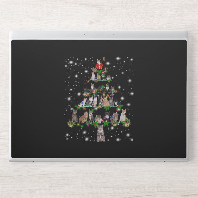 Cute Cat Christmas Tree Covered By Flashlight HP Laptop Skin (Front)