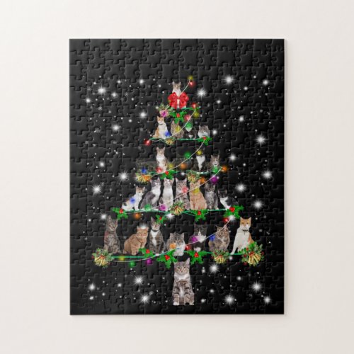 Cute Cat Christmas Tree Covered By Flashlight Jigsaw Puzzle