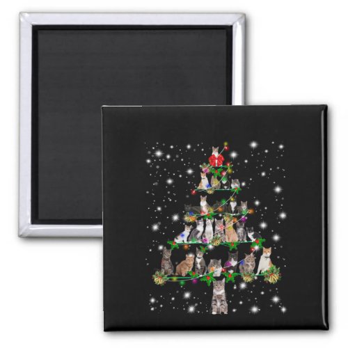 Cute Cat Christmas Tree Covered By Flashlight Magnet