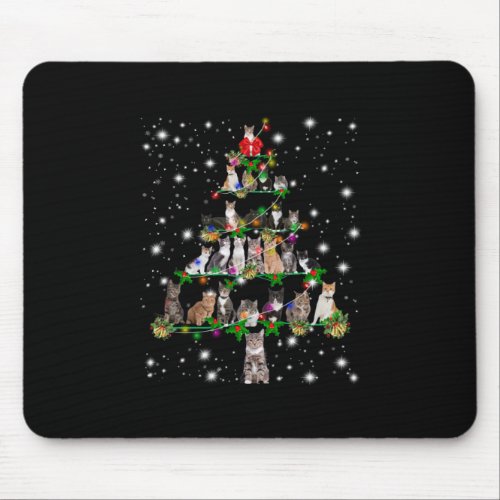 Cute Cat Christmas Tree Covered By Flashlight Mouse Pad