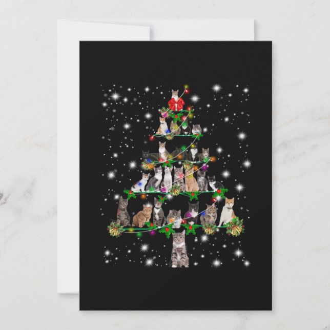 Cute Cat Christmas Tree Covered By Flashlight Thank You Card (Front)