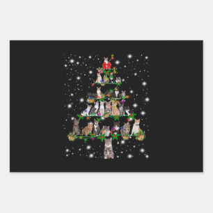 Cute Cat Christmas Tree Covered By Flashlight Wrapping Paper Sheets