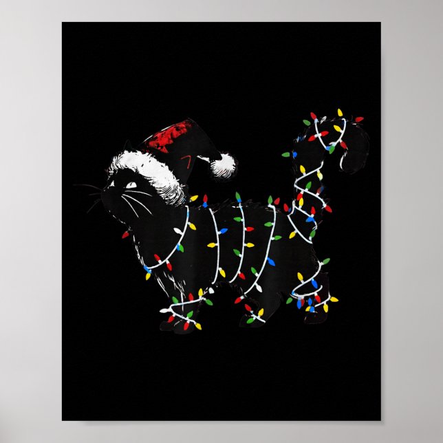 Cute Cat Christmas Tree Lights Funny Santa Kitten  Poster (Front)