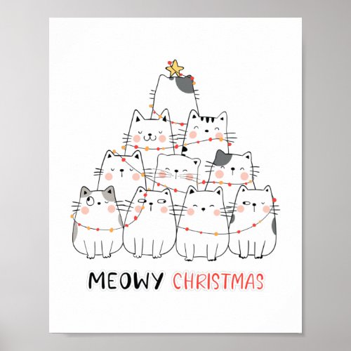 Cute cat christmas tree poster