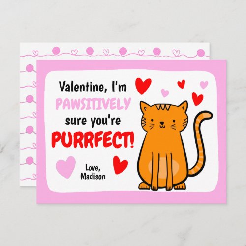 Cute Cat Class Valentine Cards for Kids