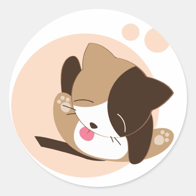 Cute Cat Classic Round Sticker (Front)
