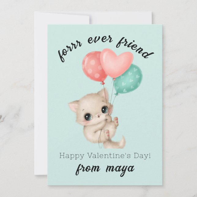 Cute cat Classroom Valentine card (Front)