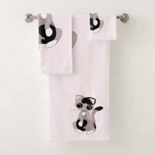 Cute Cat Cleaning Pink Bath Towel Set - Your Color