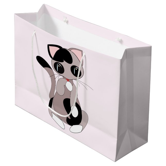 Cute Cat Cleaning Pink Gift Bag - Customizable (Front Angled)