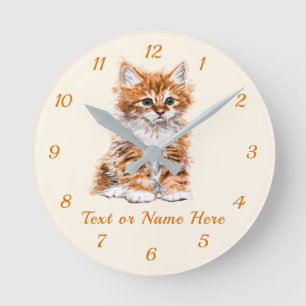 Cute Cat Clock with Custom Text